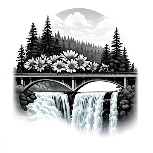 Vase With Multnomah Falls Bridge And Oregon Flowers Coming Out The Top