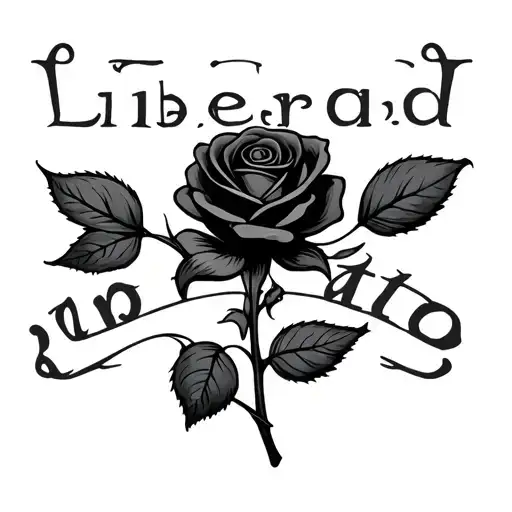 A Small Black Rose With A Wire Stem Attached To The Word Libertad