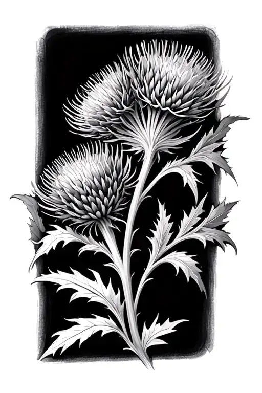 Two Scottish Thistles With Stem Cut Close Together On Forearm