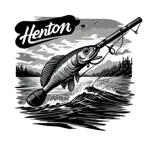 A Fishing Rod Casting A Line That Says Henton