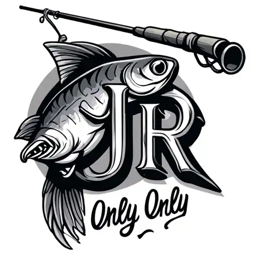 A Fishing Pole Casting A Line That Says Jr Initials Only