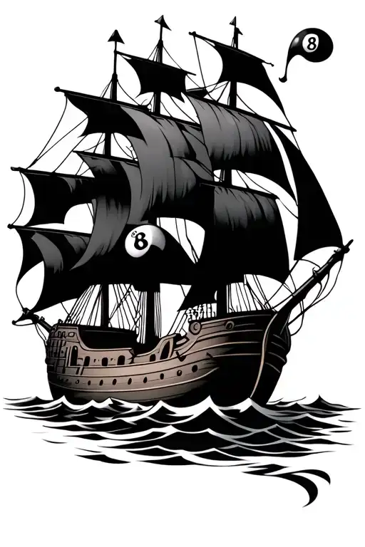 Pirate Ship And 8 Ball On Sails