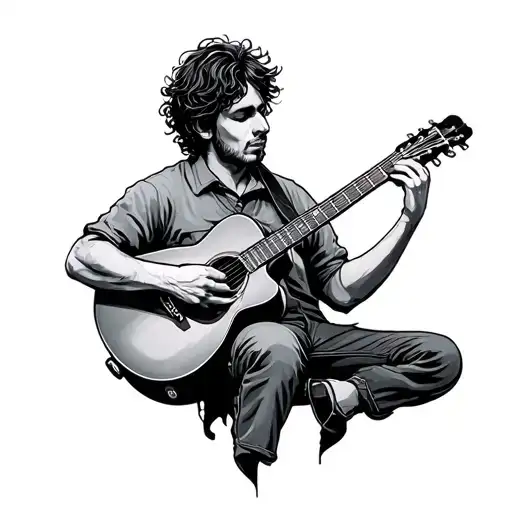 Mark Knopflier Playing Guitar Minimalist Black And White