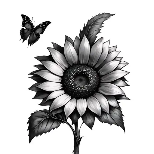 Sunflower And Butterfly Emerging