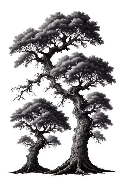 Multiple Oak Trees With Vines And Branches