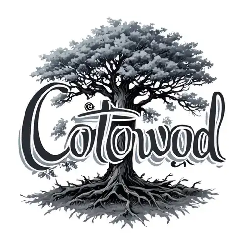 Cottonwood Word With Tree Growing