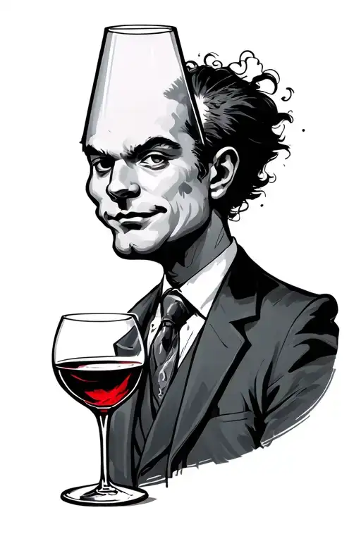 Cartoon Man With A Wine Glass As His Head