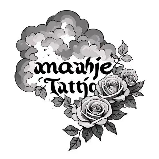 Amahje Name With Roses And Clouds Forming The Shape