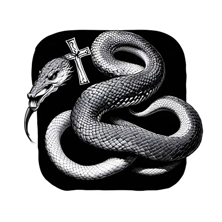 Cross And Snake Wrapped