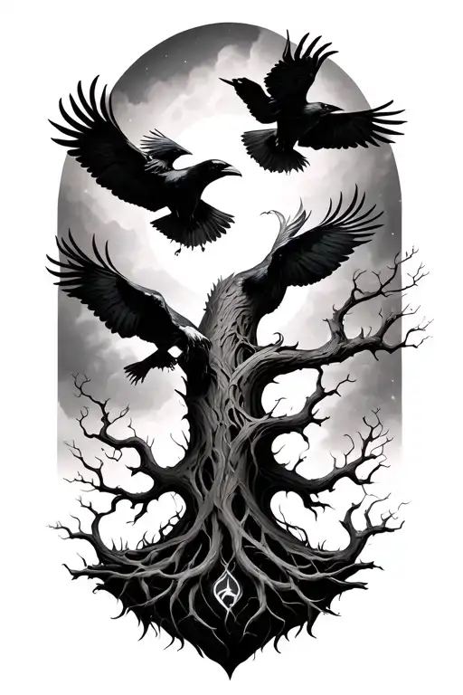 Yggdrasil With Ravens Flying