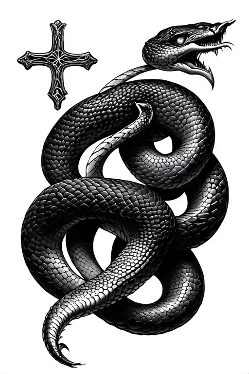 Cross And Snake Intertwined
