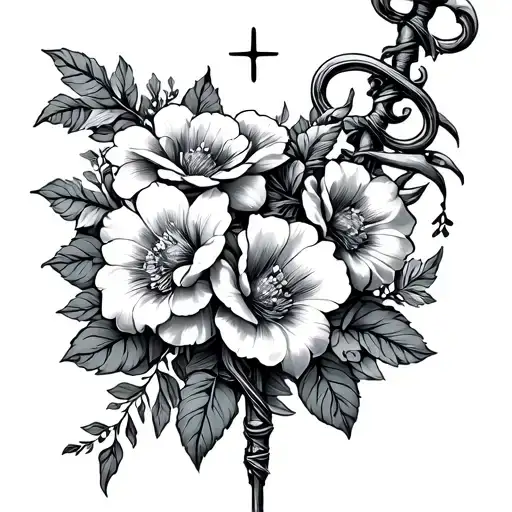 Staff Of Aesculapius With Flowers Intertwined