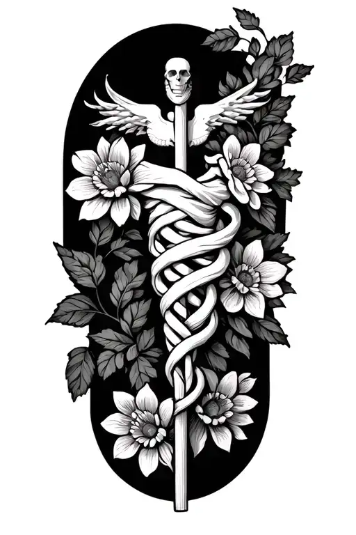 Staff Of Aesculapius With Flowers Wrapped