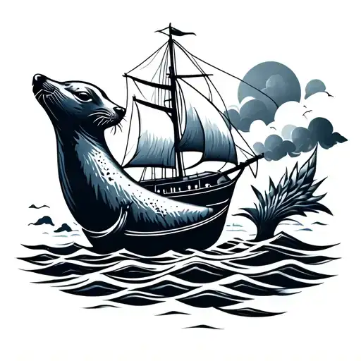 Simple Tattoo With A Seal And A Sailboat
