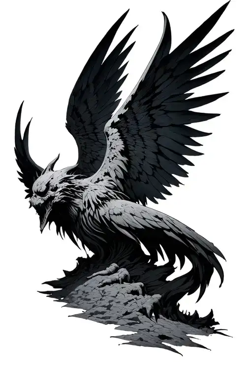 Gothic Cathedral And Bad With Wings Spread Up