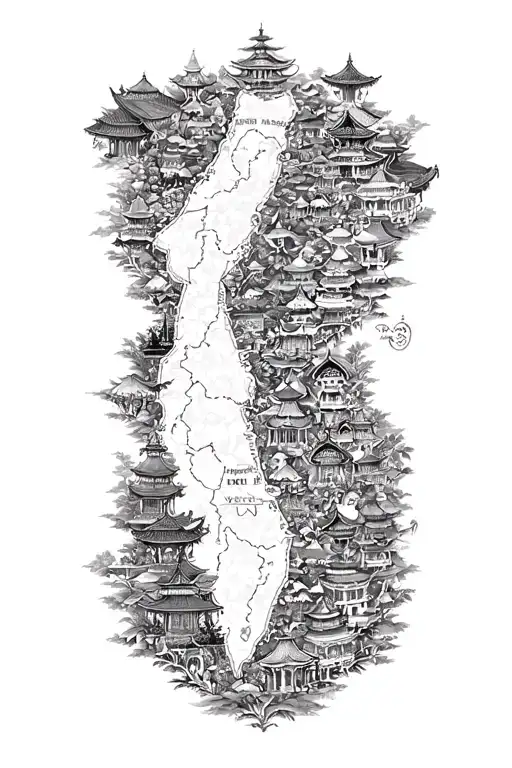 Vietnam Map Outline Surrounded By Lots Of Traditional Vietnamese Memories