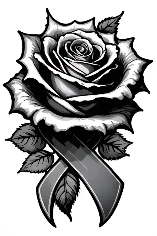Rose And Cancer Ribbon For Ovation Cancer Awareness Ribbon
