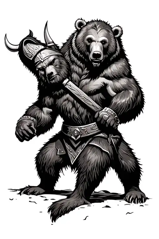 Viking Fighting A Bear