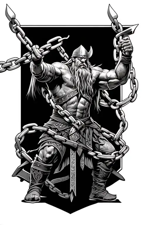 Viking Warrior Breaking A Chain Wrapped