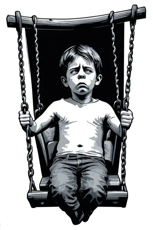 Sad Boy On Swing Hanging