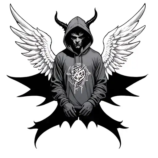 Devil Wears Hoodie White Wings