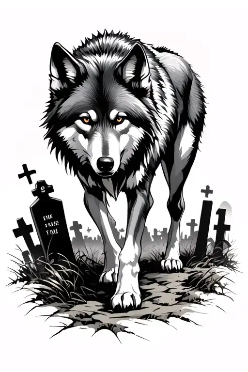 Wolf Walking Through A Graveyard Scene