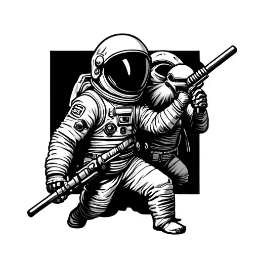 A Astronaut That Is A Samurai Facing A Alien That Is A Ninja