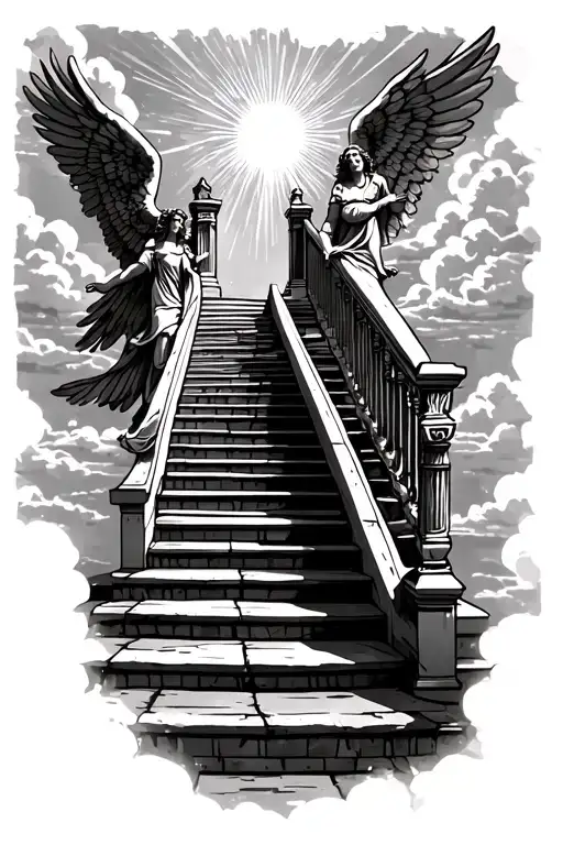 Stairway To Heaven Walking Up Stairs Angels Sun Rays Clouds Heaven Gate At The Top Of The Stairs
