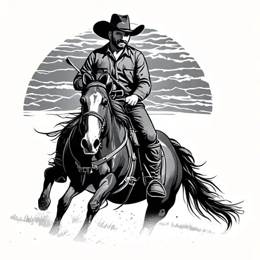 Cowboy Riding Off To The Sunset Scene