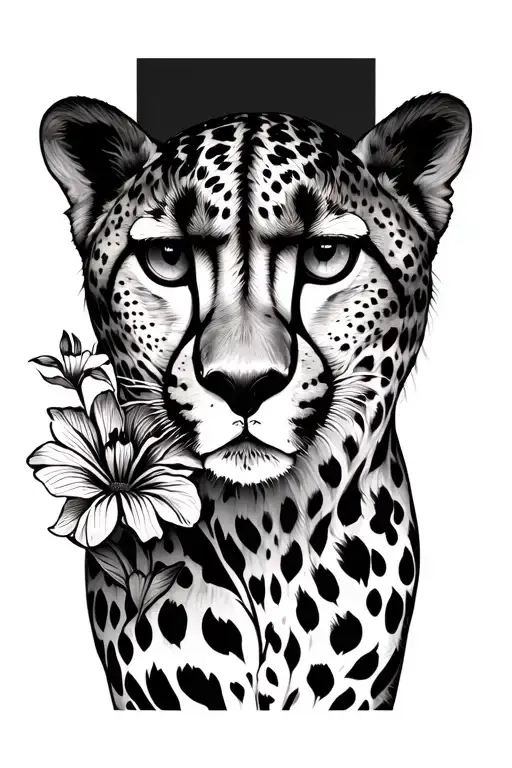 Cheetah With Iris Flowers Intertwined