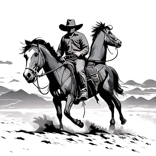 Cowboy Riding Off To The Sunset Sky