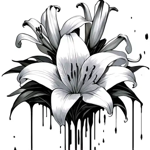 A Bouquet Of White Lilies With Blood Dripping From Some Of The Petals