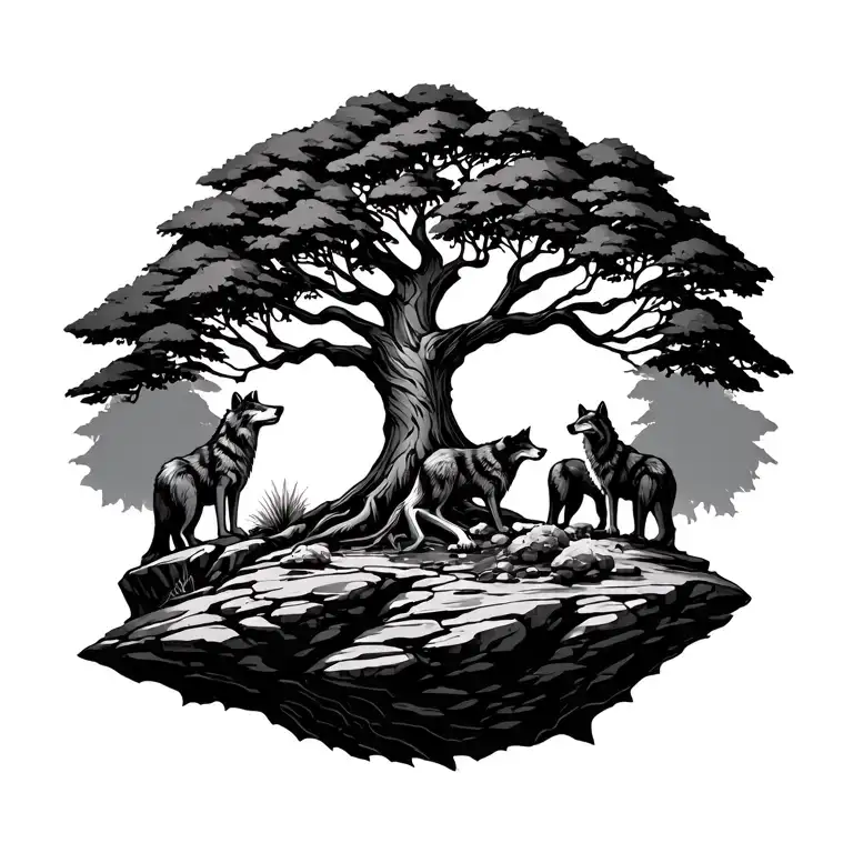 Tree Of Life You Will Remember Wolfs On A Rock At The Food Of The Tree