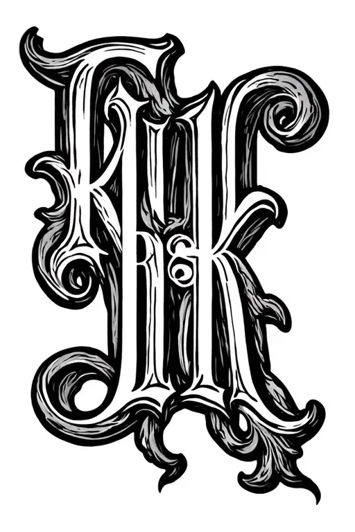 The Letters R I S K Set Into Sections On The Forarm In Old English Font