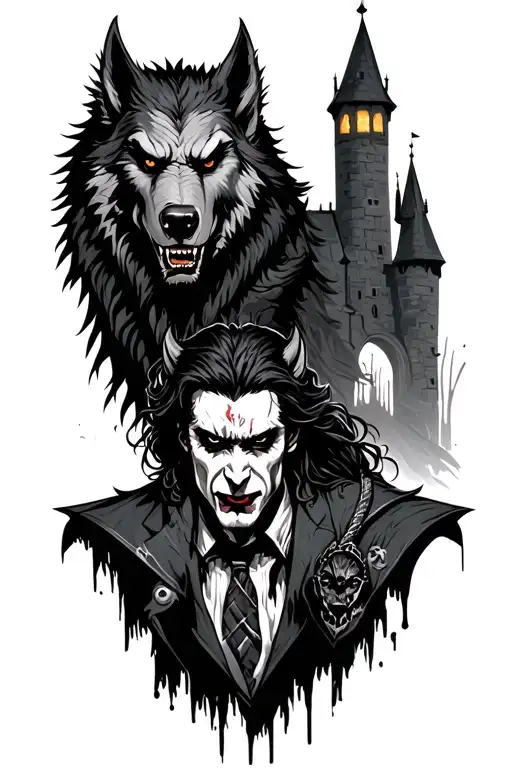 Werewolf And Vampire With Castle In The Background