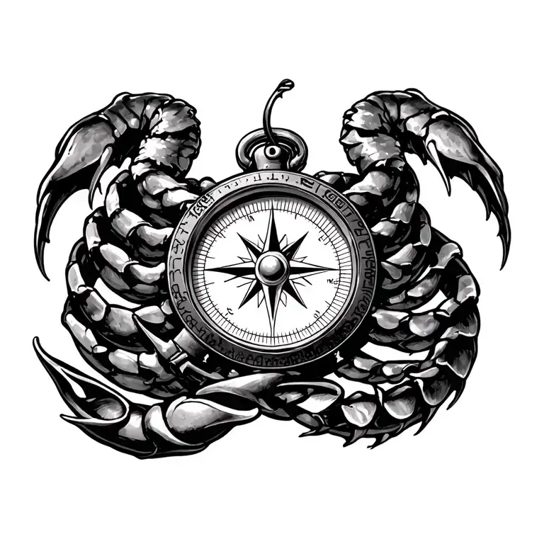 A Scorpion's Tail Wrapped Around A Compass