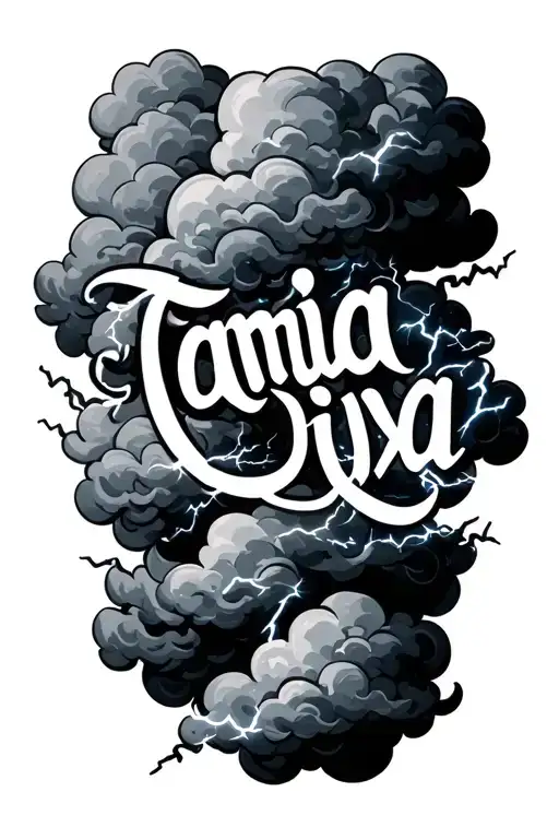 The Name Tamiya Written In Fluffy Clouds With Lightning