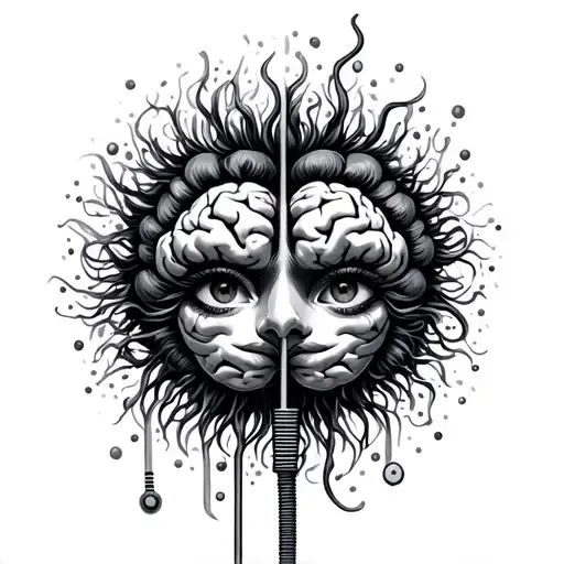 Two Brain Cells And A Cable Cord Connected Feminine Fine Line