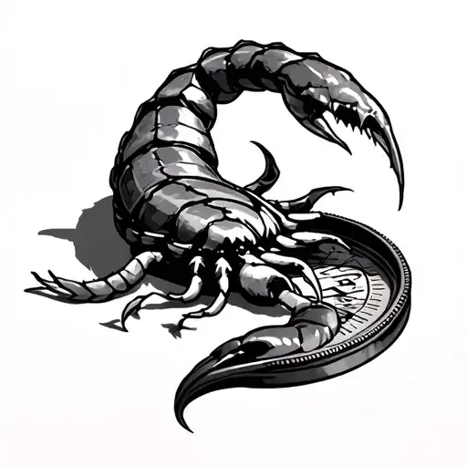 A Scorpion's Tail Wrapped Around A Compass