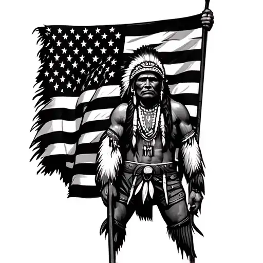 American Indian Holding American Flag