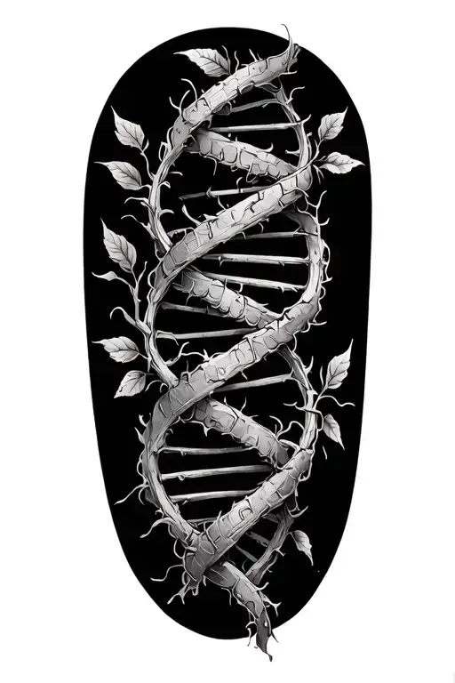 Dna Helix Like Vines With Leaves And Thorns Fine Line