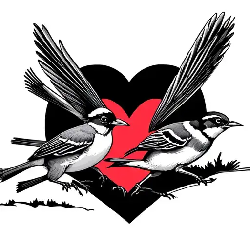 Two Small Roadrunner Sprinting Toward Each Other With A Heart In Between