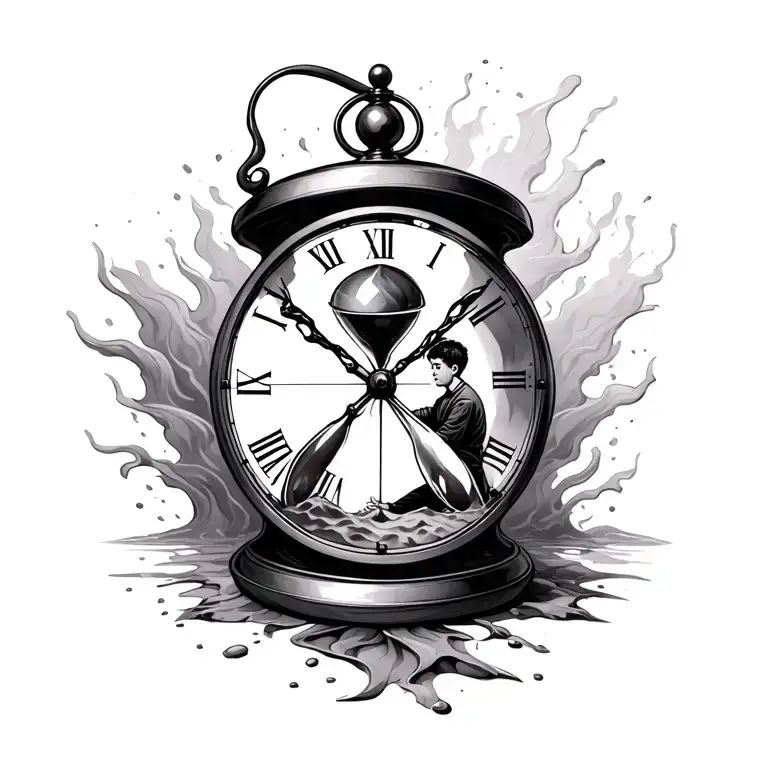 Hour Glass Containing A Boy Turing Into Sand Clock