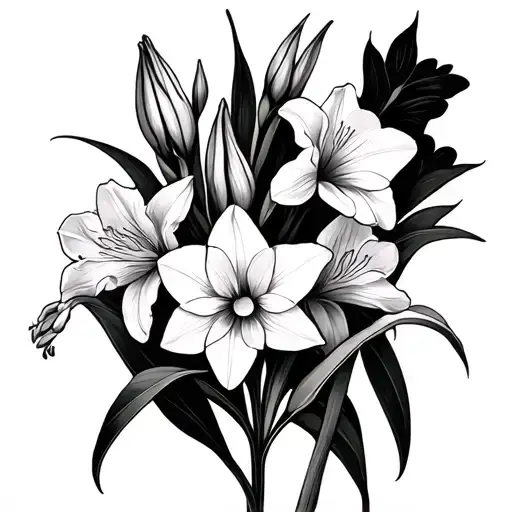 Gladiolus And Narcissus And Honeysuckle Flowers