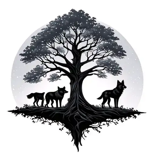 Wolf Family Tree Silhouette