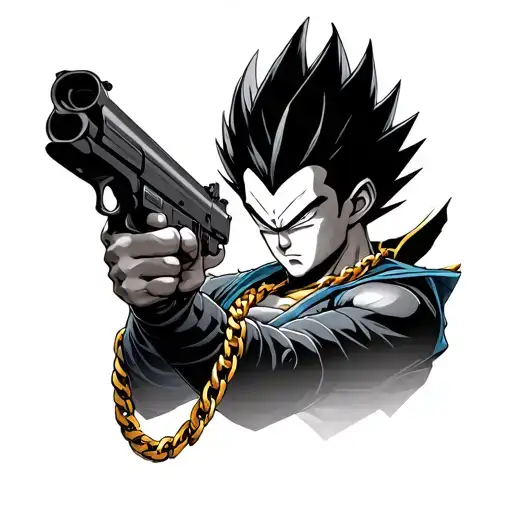 Main Vegeta Wearing Gold Chain Holding Gun Tattoo idea