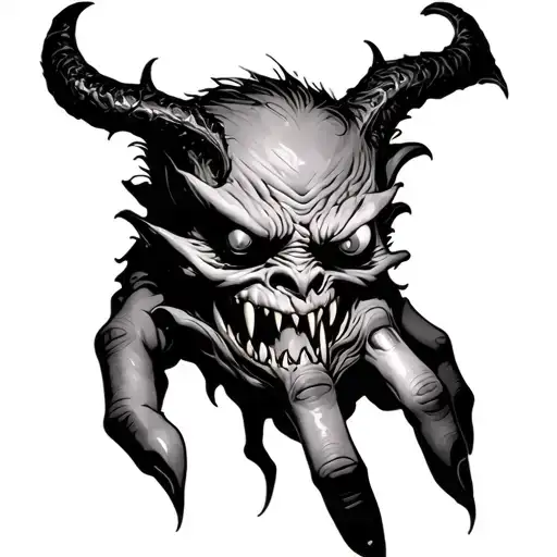 Blackout Hand That Resembles Kind Of A Demon With Many Eyes And Fangs