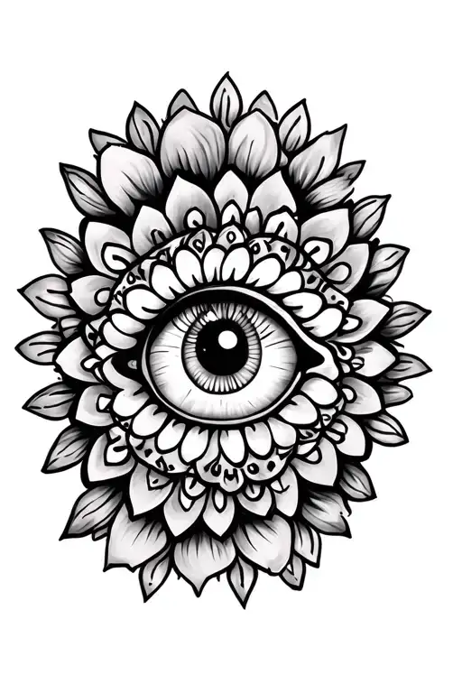 Mini Mandala With A Florar Style At The Edges And An Eye In The Midle Of The Mandala