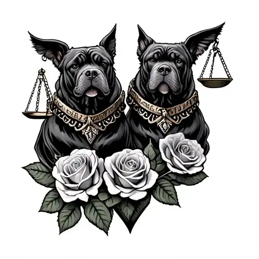 Two Rottwilers In Hart Of Roses Bloming With Scales Of Justice And Writen Justice For Cole And Toby