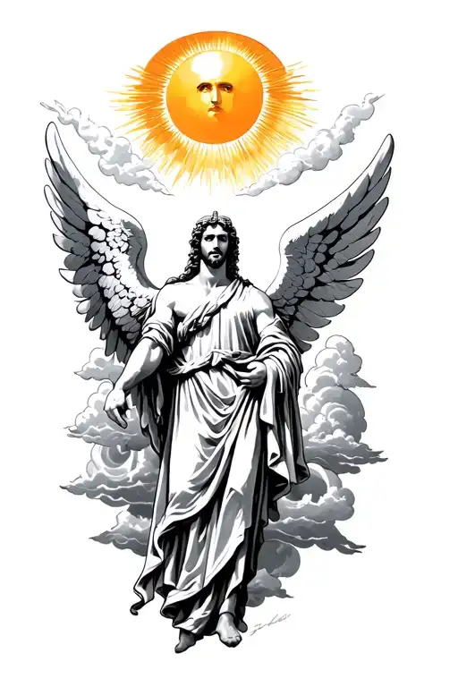 Michael The Archangel With Clouds And Sun On Shoulder